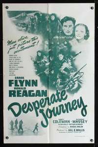 n136 DESPERATE JOURNEY one-sheet movie poster R56 Errol Flynn, Ron Reagan