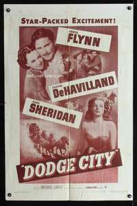 n142 DODGE CITY one-sheet movie poster R51 Flynn, DeHavilland, Ann Sheridan