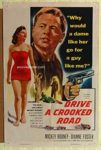 n144 DRIVE A CROOKED ROAD one-sheet movie poster '54 Mickey Rooney & babe!