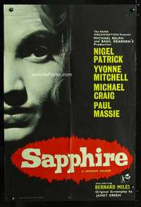 n488 SAPPHIRE English one-sheet movie poster '60 Yvonne Mitchell, Dearden