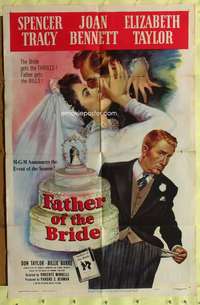 n160 FATHER OF THE BRIDE one-sheet movie poster '50 Liz Taylor, Tracy