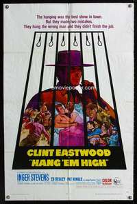n252 HANG 'EM HIGH one-sheet movie poster '68 Clint Eastwood classic!