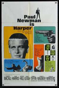 n260 HARPER one-sheet movie poster '66 Paul Newman, Lauren Bacall