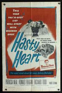 n262 HASTY HEART one-sheet movie poster '50 Ronald Reagan, Patricia Neal