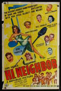 n274 HI NEIGHBOR one-sheet movie poster '42 sexy girl on musical notes!