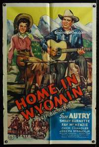 n279 HOME IN WYOMIN' one-sheet movie poster '42 Gene Autry plays guitar!