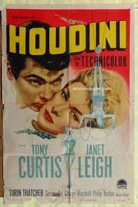 n287 HOUDINI one-sheet movie poster '53 magician Tony Curtis, Janet Leigh
