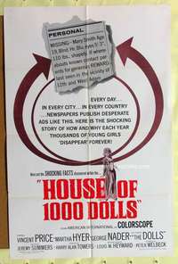 n288 HOUSE OF 1000 DOLLS one-sheet movie poster '67 traffic in flesh!