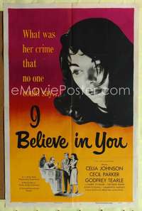 n295 I BELIEVE IN YOU one-sheet movie poster '53 sexy young Joan Collins!