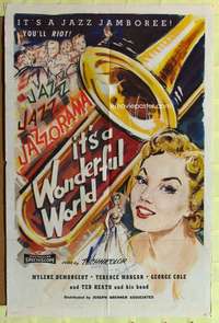 n307 IT'S A WONDERFUL WORLD one-sheet movie poster '56 jazz trombone art!