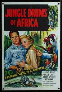 n314 JUNGLE DRUMS OF AFRICA one-sheet movie poster '52 Clay Moore, serial!