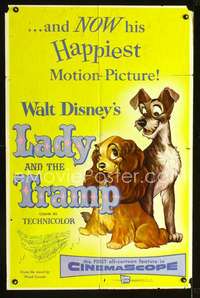 n322 LADY & THE TRAMP one-sheet movie poster '55 Walt Disney classic!