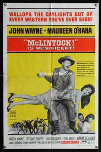 n382 McLINTOCK one-sheet movie poster '63 John Wayne spanks Maureen O'Hara