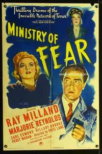 n395 MINISTRY OF FEAR one-sheet movie poster '44 Fritz Lang, Ray Milland