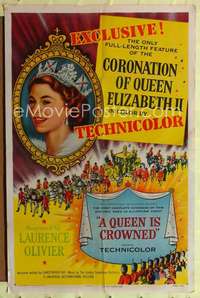 n464 QUEEN IS CROWNED one-sheet movie poster '53 Elizabeth II coronation!
