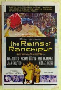 n470 RAINS OF RANCHIPUR one-sheet movie poster '55 Lana Turner, Burton
