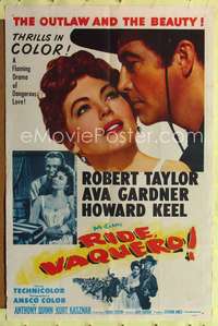 n475 RIDE VAQUERO one-sheet movie poster '53 Robert Taylor, Ava Gardner
