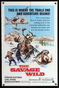 n493 SAVAGE WILD one-sheet movie poster '70 Yukon animal violence!