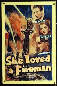 n503 SHE LOVED A FIREMAN one-sheet movie poster '37 Foran, Ann Sheridan