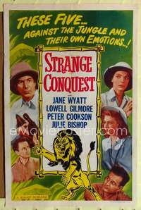 n530 STRANGE CONQUEST one-sheet movie poster R53 Jane Wyatt and lion!