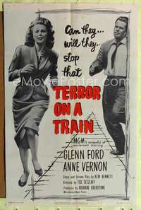 n548 TERROR ON A TRAIN one-sheet movie poster '53 Glenn Ford, Anne Vernon