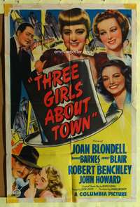 n566 THREE GIRLS ABOUT TOWN one-sheet movie poster '41 Joan Blondell