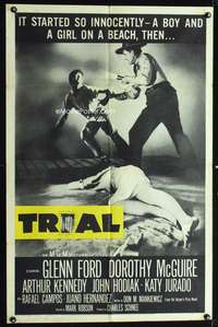 n586 TRIAL one-sheet movie poster '55 Glenn Ford, racial prejudice!