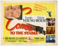 s064 COME TO THE STABLE movie title lobby card '49 Loretta Young as nun!