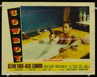 s329 COWBOY movie lobby card #4 '58 Glenn Ford in bath w/gun & cigar!