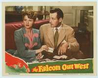s385 FALCON OUT WEST movie lobby card '44 Tom Conway plays cards!