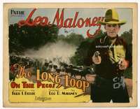 s102 LONG LOOP ON THE PECOS movie title lobby card '27 Leo Maloney w/2 guns!