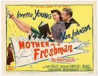 s111 MOTHER IS A FRESHMAN movie title lobby card '49 Loretta Young, Johnson