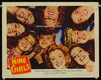 s552 NINE GIRLS movie lobby card '44 great wacky close up of all 9!