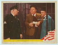 s559 NOTHING BUT TROUBLE movie lobby card '45 Laurel & Hardy in jail