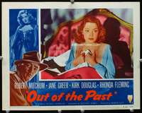 s571 OUT OF THE PAST movie lobby card #2 R53 Jane Greer c/u in bed!