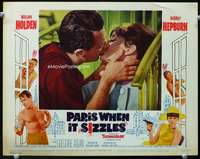 s582 PARIS WHEN IT SIZZLES movie lobby card #2 '64 Hepburn & Holden!