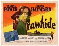 s129 RAWHIDE movie title lobby card '51 Tyrone Power, Susan Hayward