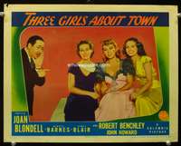 s763 THREE GIRLS ABOUT TOWN movie lobby card '41 Blondell, Benchley