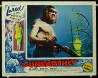 s772 UNEARTHLY movie lobby card #5 '57 best chained monster close up!