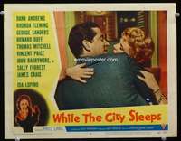 s785 WHILE THE CITY SLEEPS movie lobby card #8 '56 Dana Andrews c/u!
