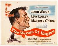 s160 WINGS OF EAGLES movie title lobby card '57 John Wayne, Maureen O'Hara