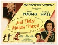 v023 AND BABY MAKES THREE movie title lobby card '49 Robert Young, Hale