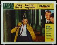 v286 CHARADE movie lobby card #2 '63 close up Cary Grant on the run!