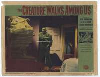 v316 CREATURE WALKS AMONG US movie lobby card #7 '56 he attacks!