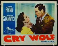 v324 CRY WOLF movie lobby card '47Errol Flynn chokes Barbara Stanwyck