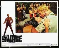 v348 DOC SAVAGE movie lobby card #8 '75 Ron Ely kisses Pamela Hensley!
