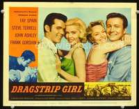v363 DRAGSTRIP GIRL movie lobby card #1 '57 car crazy & speed crazy!