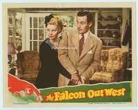 v383 FALCON OUT WEST movie lobby card '44 Tom Conway c/u with girl!
