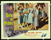 v438 GIRLS IN PRISON movie lobby card #3 '56 tough babes in the yard!