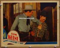 v441 GOD'S COUNTRY & THE MAN movie lobby card '37 punching Tom Keene